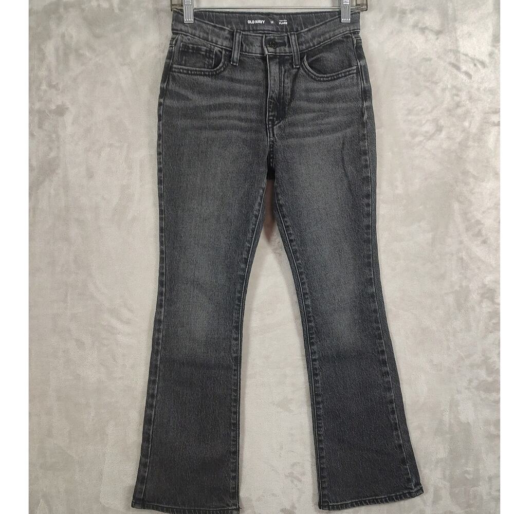 Women's High-Rise Flared Black Denim Jeans Size 14 Stretch 5 Pockets by Old Navy